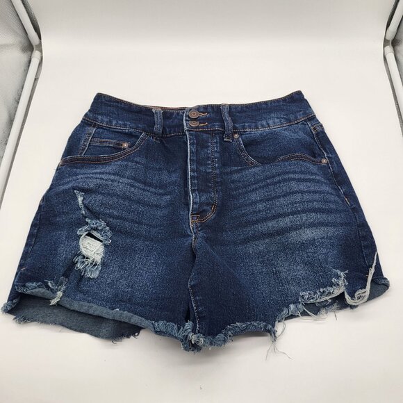 NO BOUNDARIES SZ 11 Juniors Hi Rise Destructed Jean Shorts Button Fly Cut Off - Picture 1 of 10